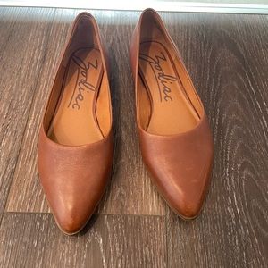 Brown pointed leather flats Size 8